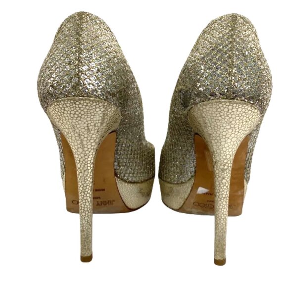 Jimmy Choo Gold/Silver Glitter Luna Peep Toe Platform Pumps Size 36 - Picture 4 of 4